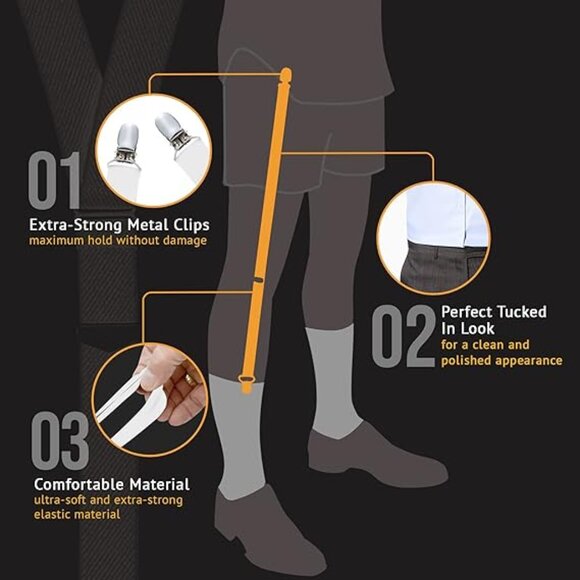 HOLD'EM Shirt Stay for Men Police Military Non Slip Clips - White Straight - Picture 3 of 7